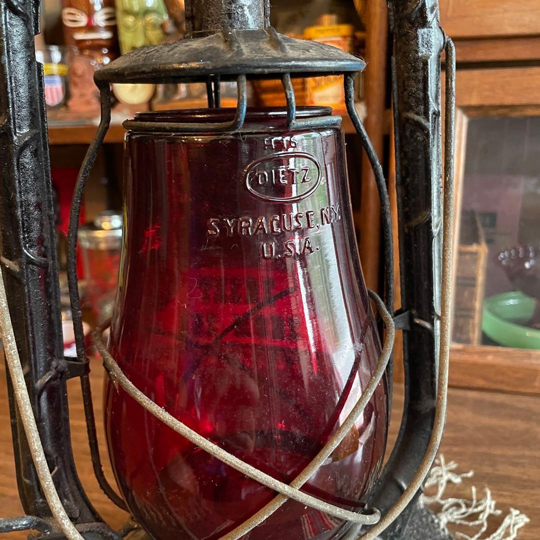 レア！1900〜20s 黒デイツDIETZ 赤ガラスランタン　USAアンティーク