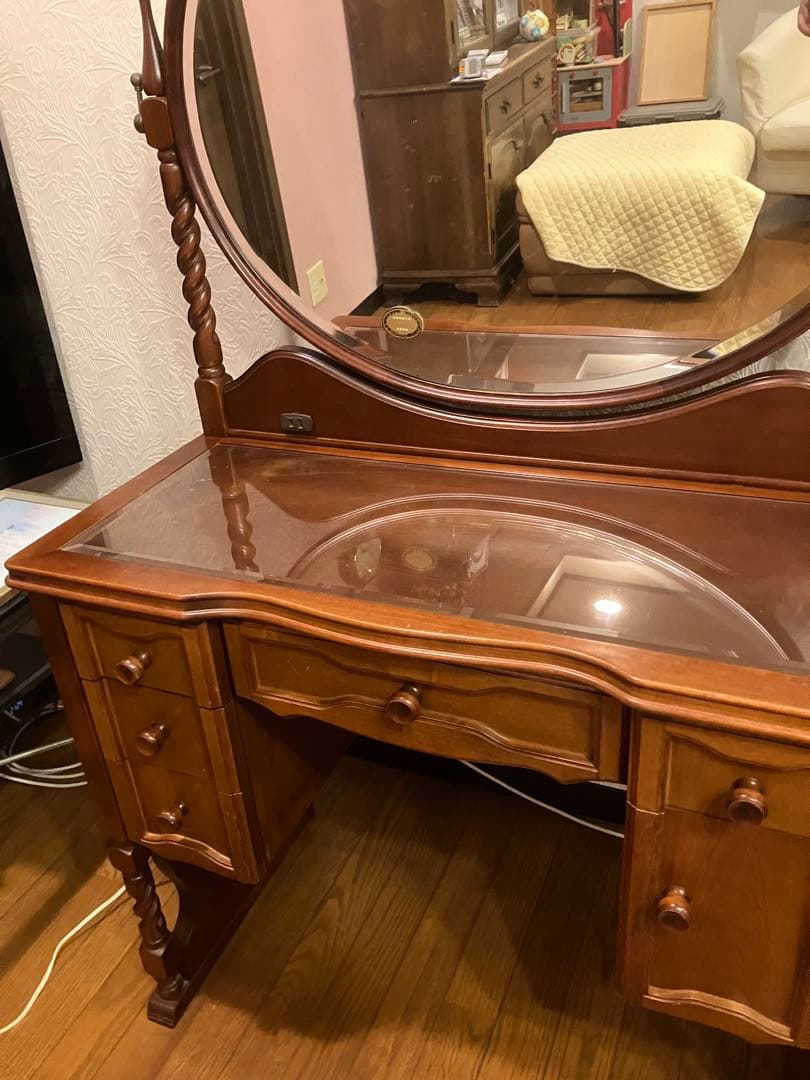 ビンテージ木製ブラウンドレッサー 鏡ミエミラー