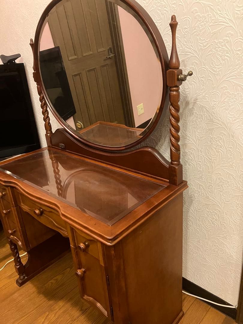 ビンテージ木製ブラウンドレッサー 鏡ミエミラー