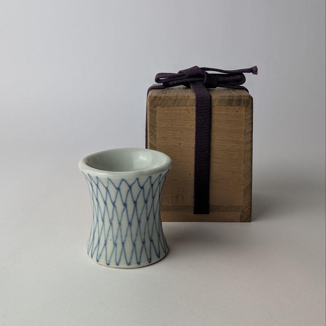 古伊万里 染付 網目文 蓋置 共箱 茶道具 伊万里 骨董 古美術