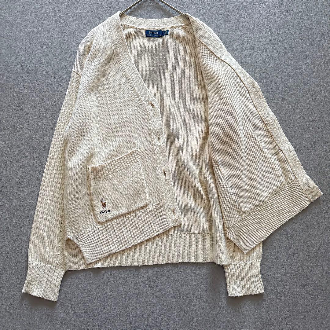 M-L相当【POLO】ラルフローレン カーディガン 長袖 シルク 絹100％ S
