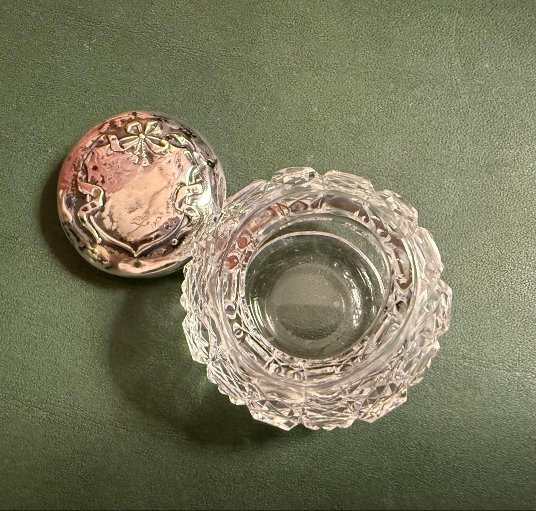 アンティーク カットガラス、 蓋は銀925、英国バーミンガム製