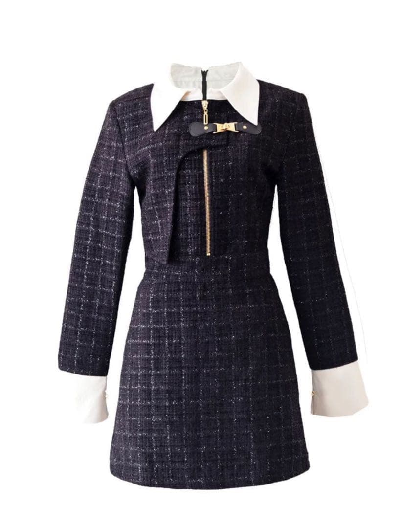 Randy アシンメトリー バックル ツイード ドレス S