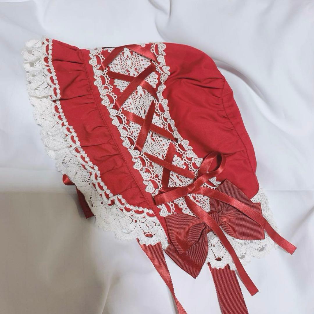 BABY フルボンネット　赤