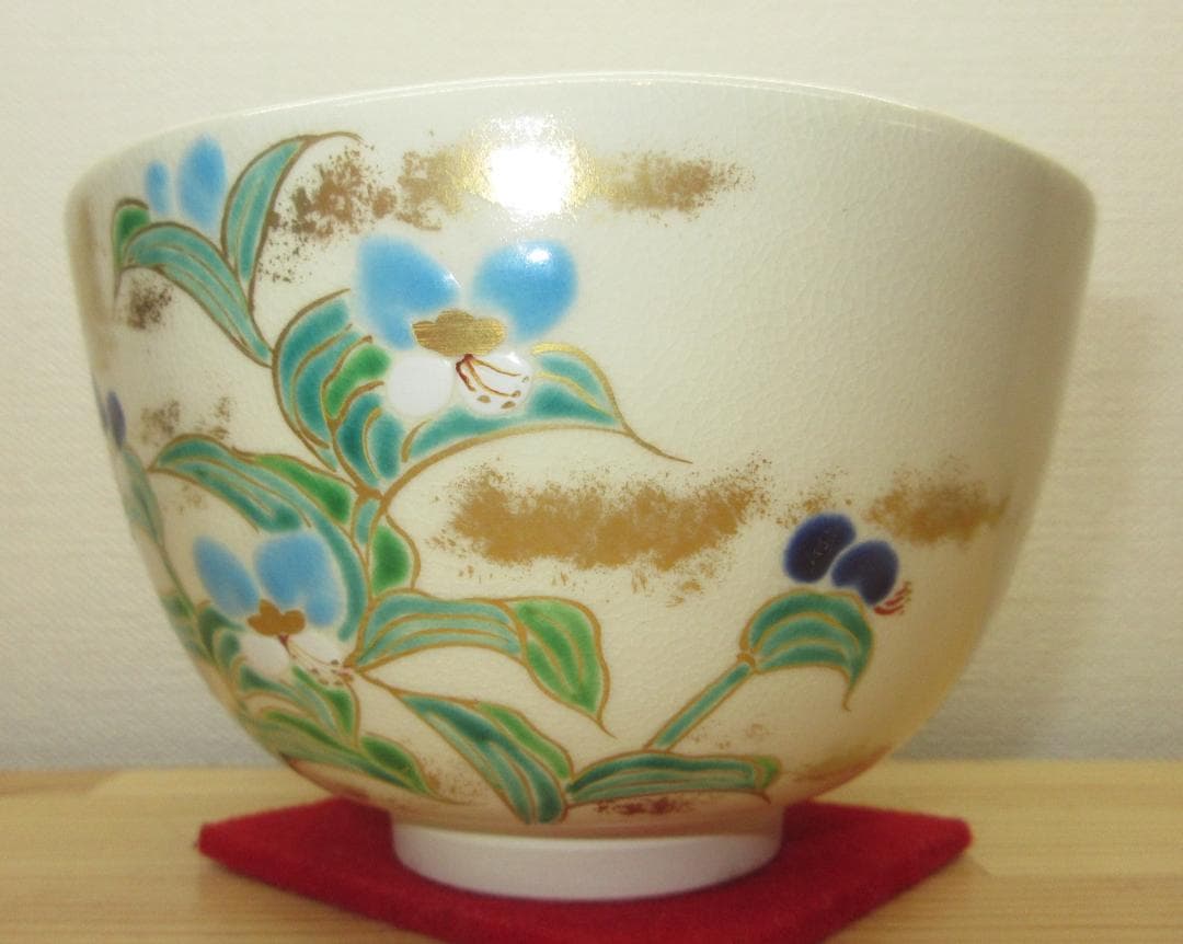 送料込【逢絢亭・新品】茶道具 茶碗 京焼 仁清 露草の図 文月和香 共箱入り