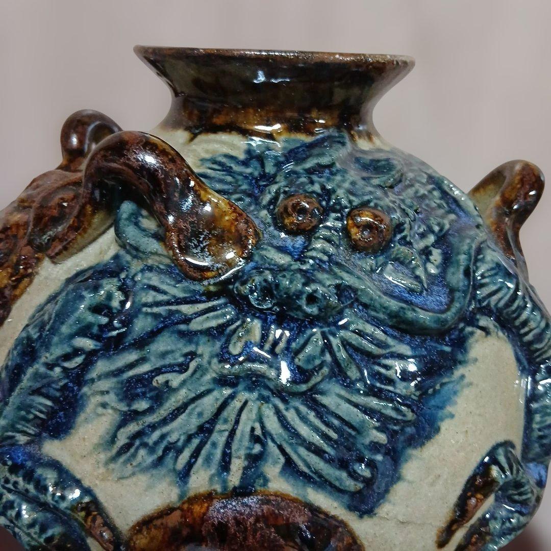 やちむん、レトロヴィンテージ、古い琉球龍坪、珍品、迫力あり