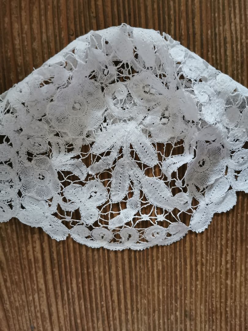 アンティーク ベルギーブルージュ ボビンレース ボネ リネンキャップ 三つ葉☘