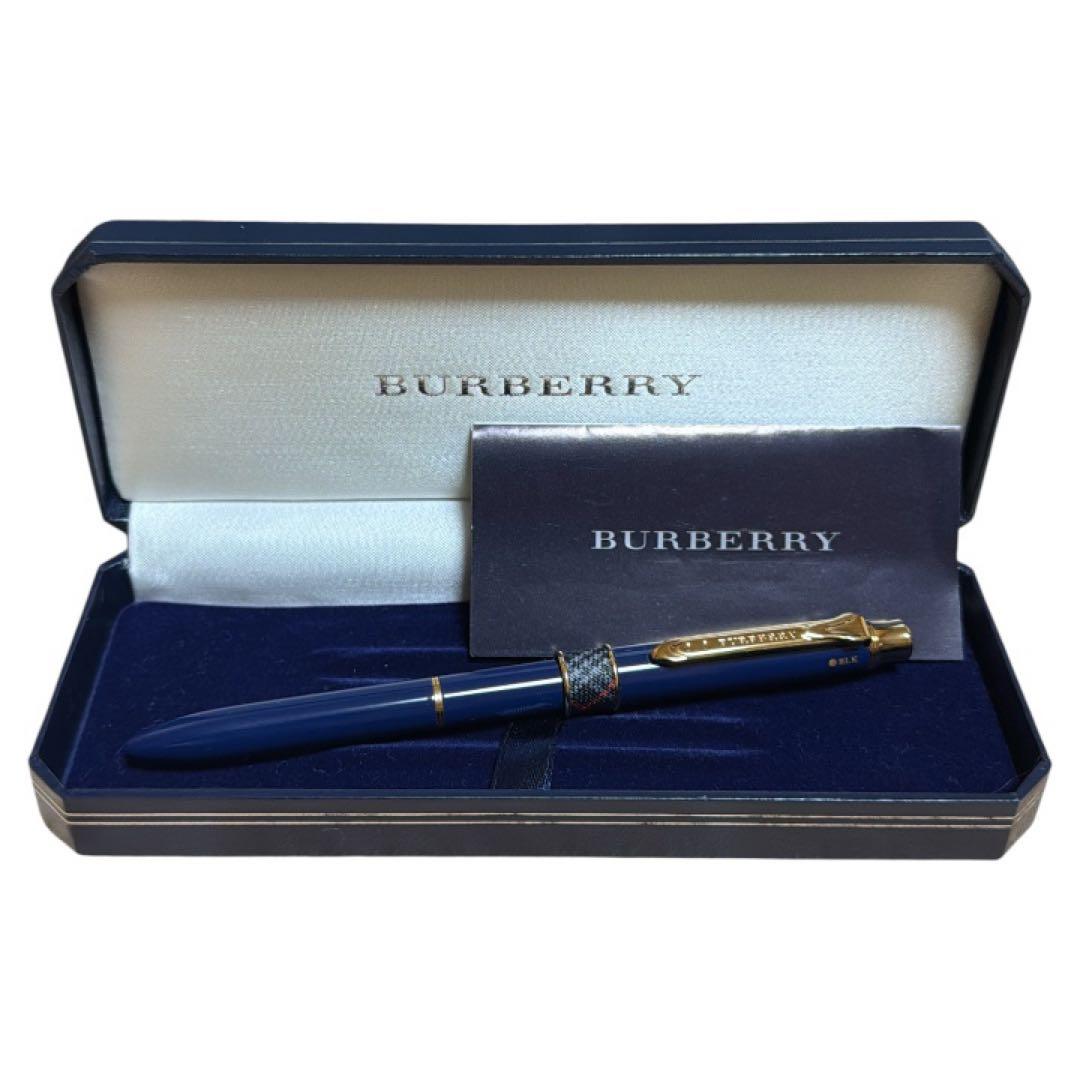 美品 Burberry バーバリー 多機能ボールペン ネイビー ノバチェック