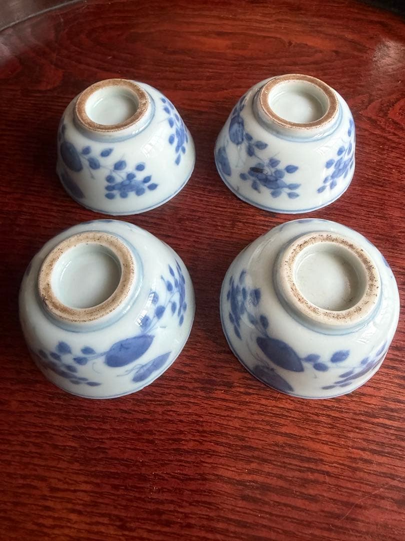 古染付 煎茶器 蝶 花 虫喰い 4客