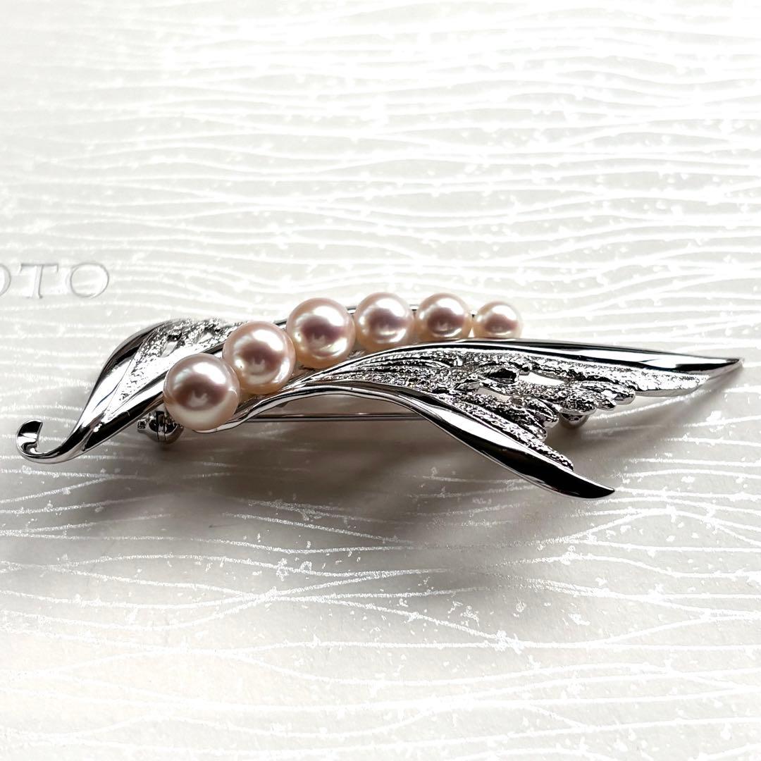 MIKIMOTO ミキモト パールブローチ ホワイトピンク フェザー 羽 リーフ