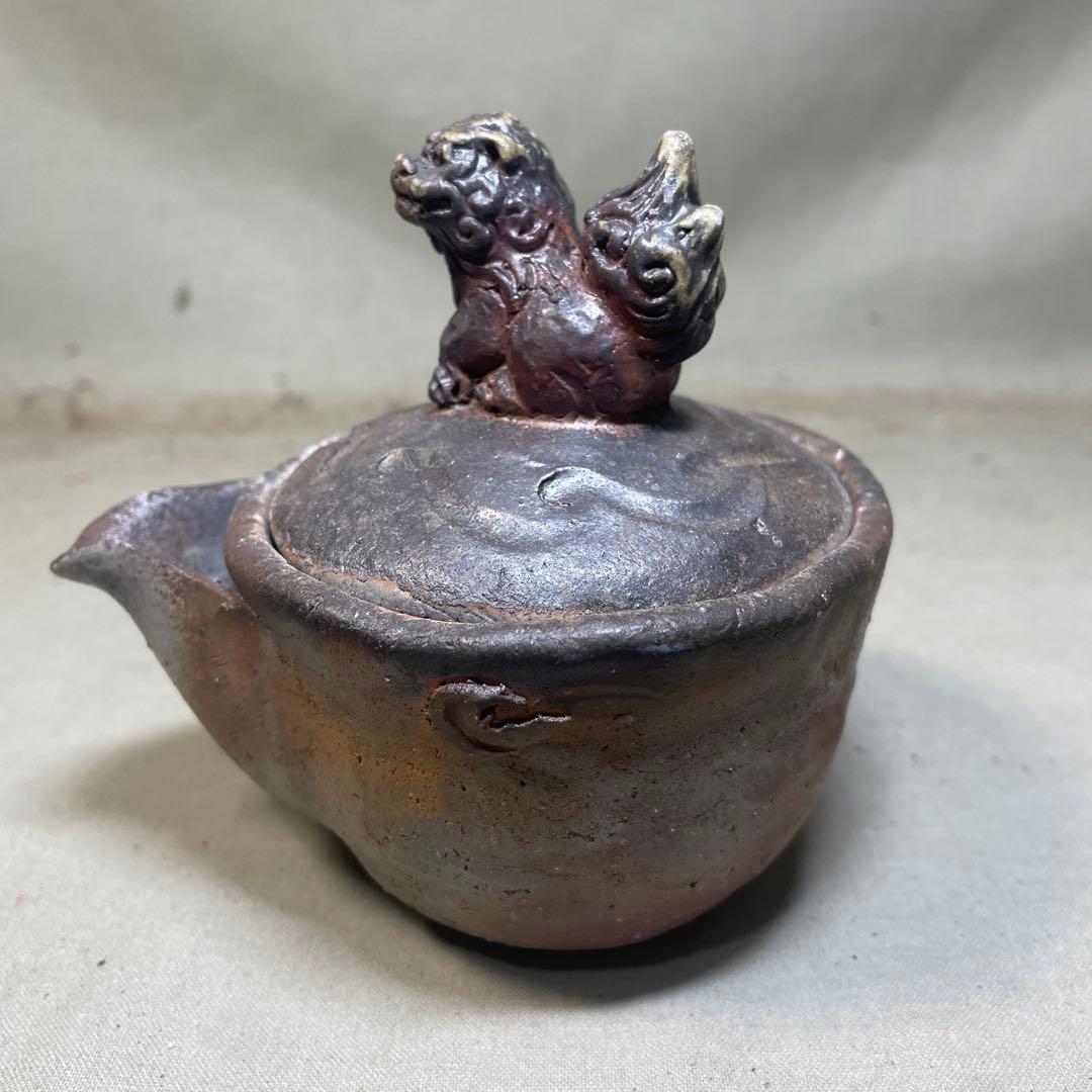 備前焼　備前手造り龍宝瓶　獅子宝瓶 在銘 ２点セット 煎茶器 急須 煎茶道具