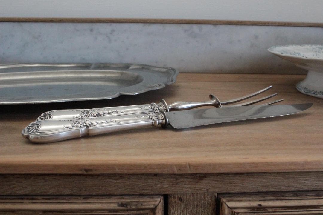 フレンチアンティーク・シルバー大型ナイフ&フォーク2本セット