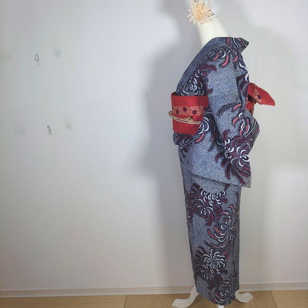 レトロ　レディース　浴衣　セット　身丈150cm　絞り柄　リップル　花柄　半幅帯