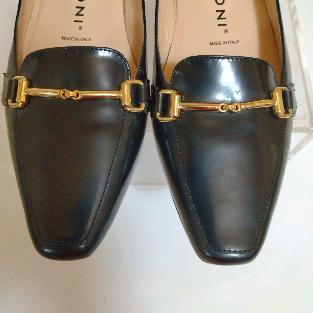 極美品 ファビオルスコーニ 本革 24.5 ビットローファー ローヒール 黒