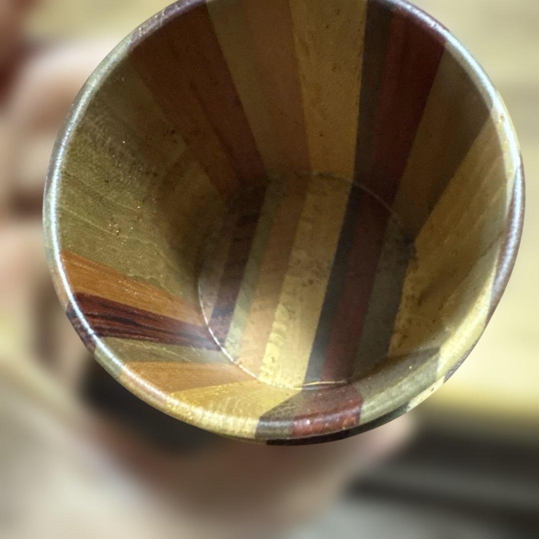 【未使用】箱根寄木細工 茶筒（中蓋付き） シマ模様 伝統工芸品 天然木 無垢作り