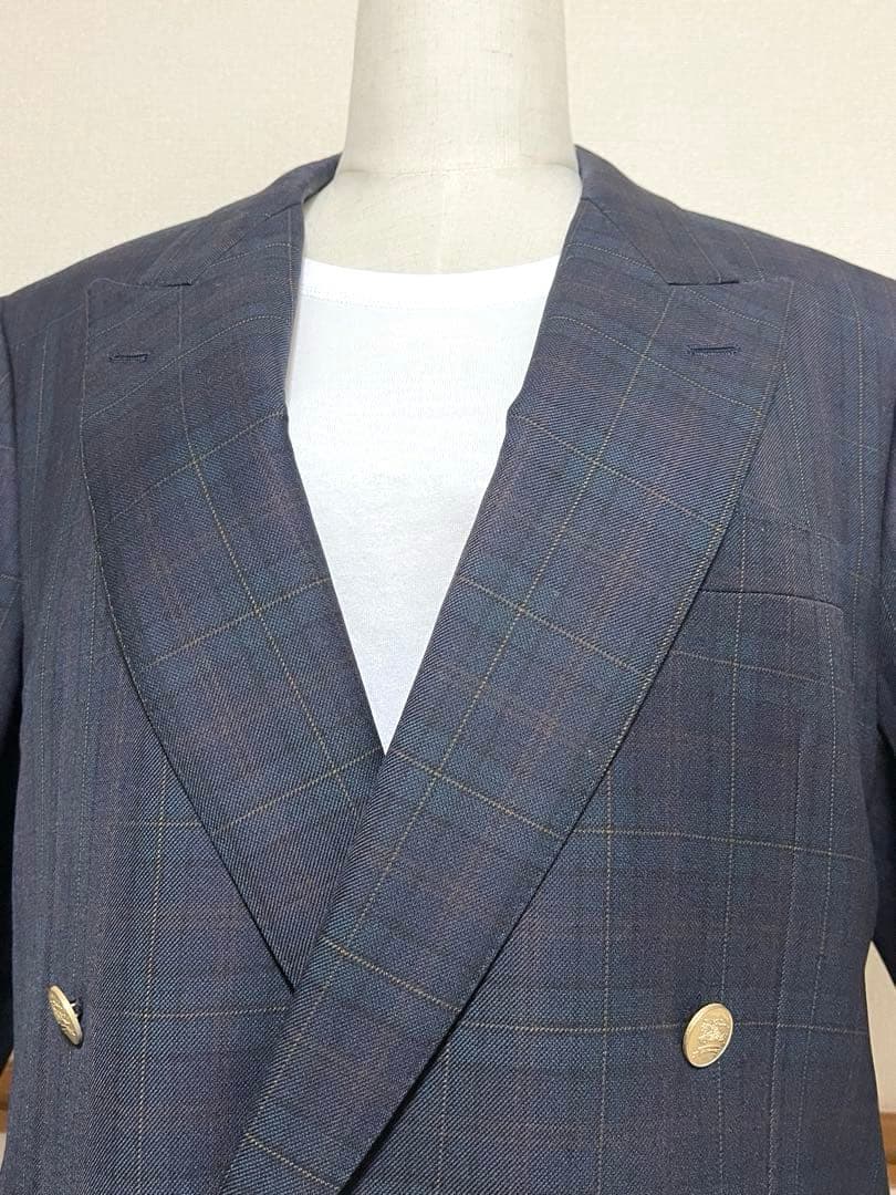 極美品 バーバリー ダブル 紺ブレ 6ボタン 金ボタン ＸL相当 イギリス製