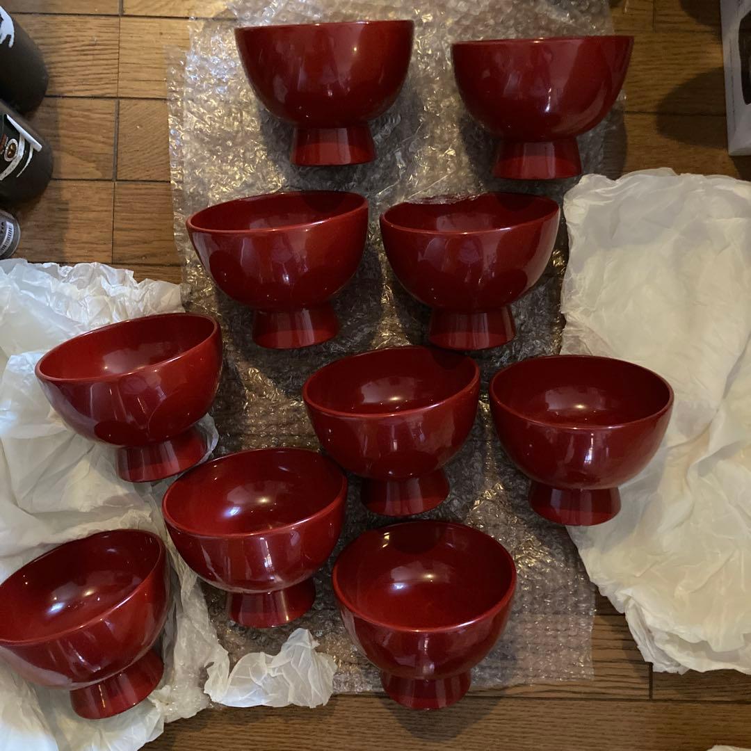 輪島塗　合鹿椀　朱塗り　十客セット　共木箱　未使用品