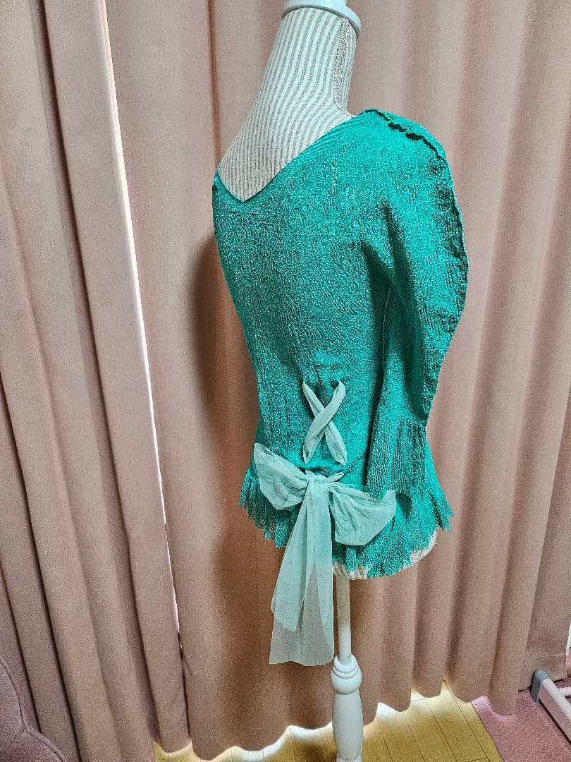 【美品】ノーソーイングニット 社交ダンス Mサイズ（グリーン）リボンデザイン