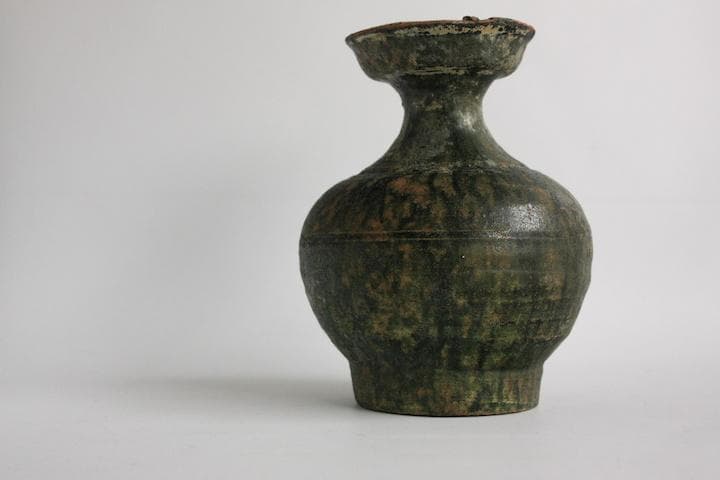 漢 緑釉 壺 銀化 中国美術