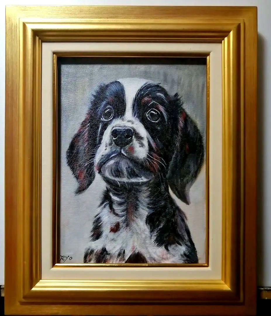 絵画　アクリル絵　キャンバス　額縁 動物　犬　原画