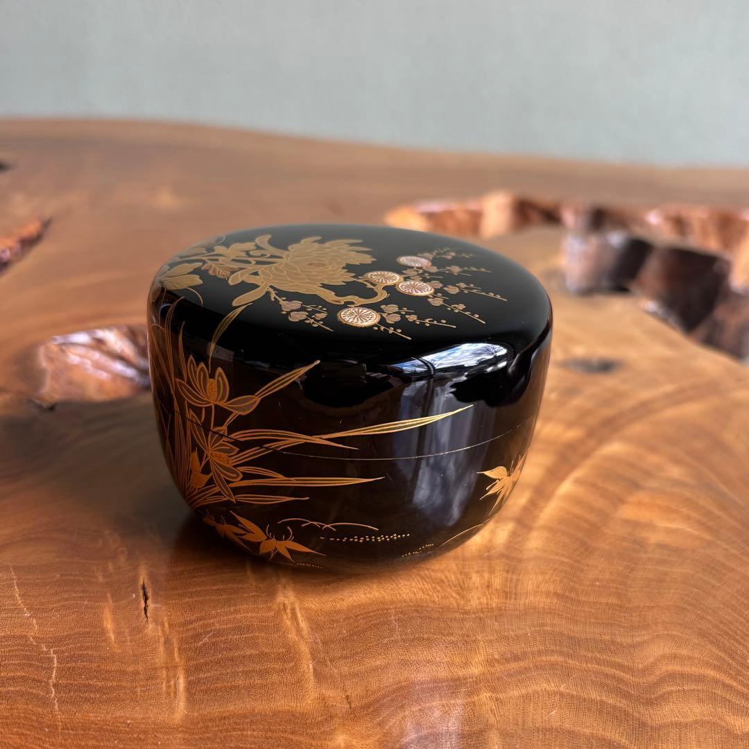 四君子 平棗 西條一斎作 金蒔絵 茶道具 共箱