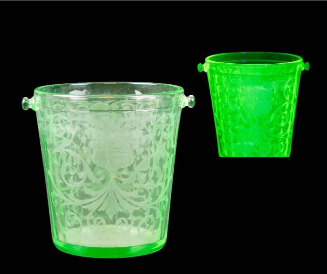 ウランガラス 洋風 唐草花文 アイスペール バケツ アール・デコ