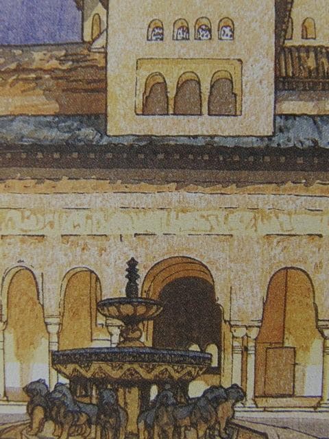 吉田博、アルハムブラ　獅子之庭、希少な額装用画集より、新品高級額装付