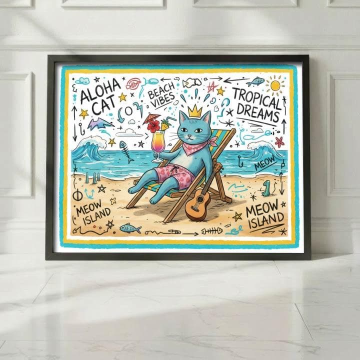 R　ペットオーダーメイド　花畑アレンジ A4＋青猫A3２枚