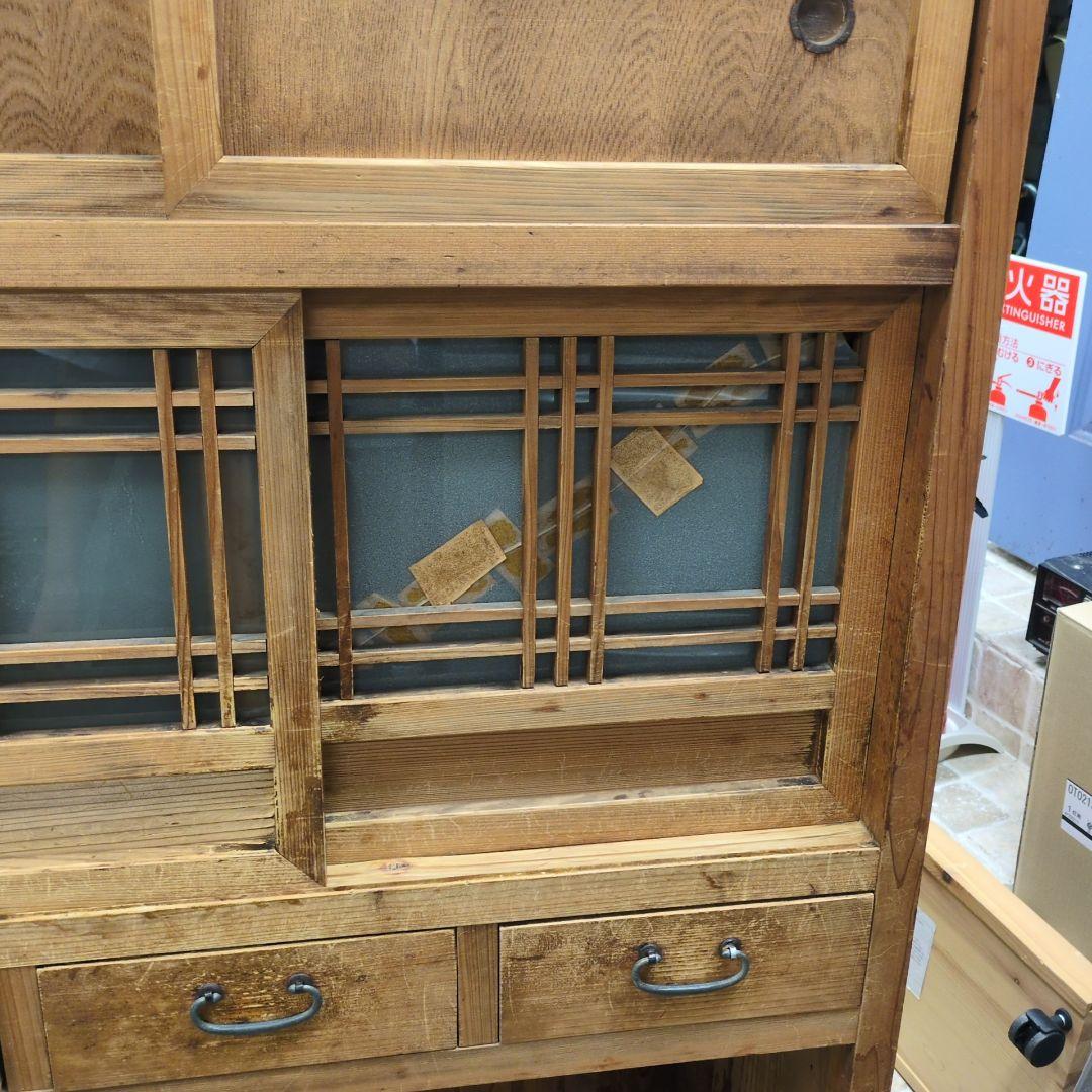 キャビネット ガラス棚 飾り棚 食器棚 古家具 ヴィンテージ 水屋 水屋箪笥