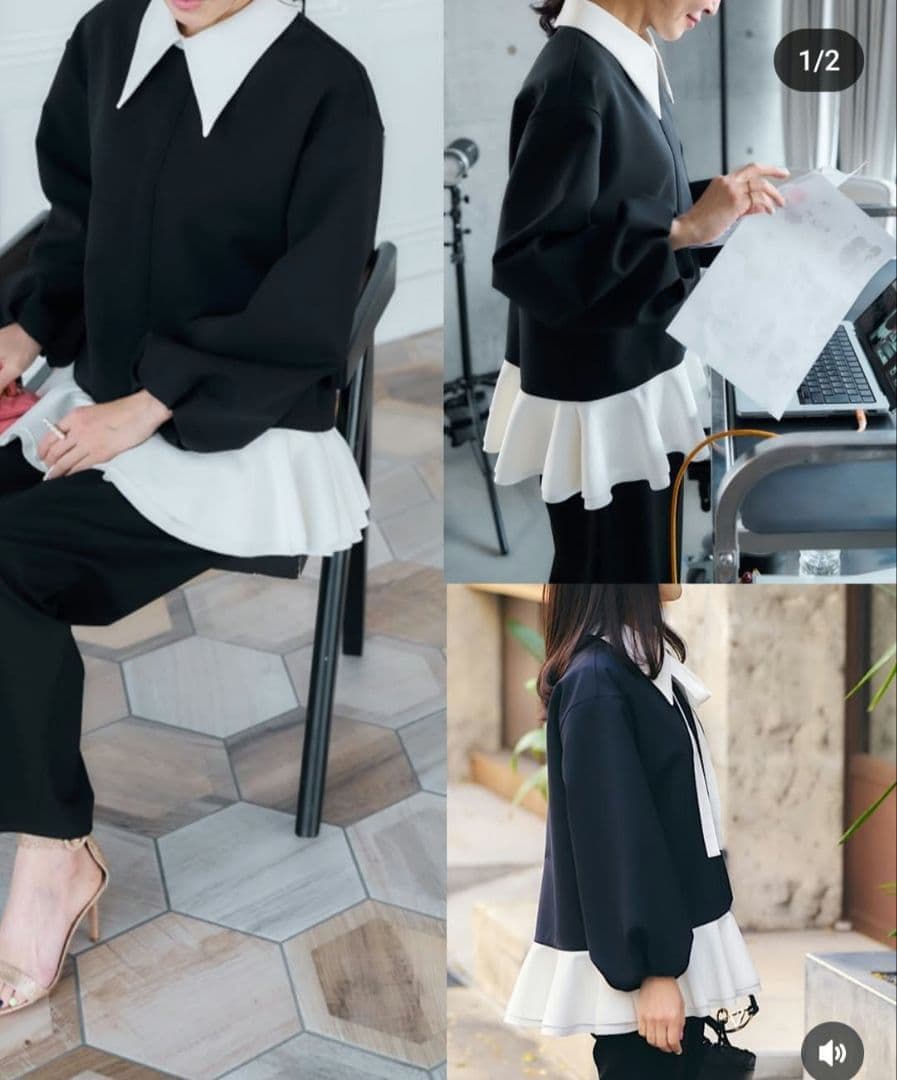 MARONENONFEE モノトーンフレアタイトップス