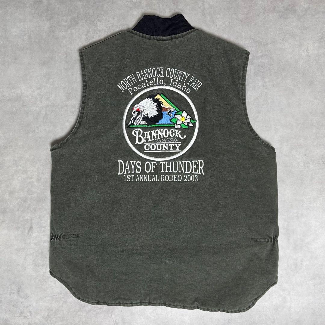 雰囲気◎ カーハート ダックベストUSA製 腰ゴム モスグリーン　V02MOS