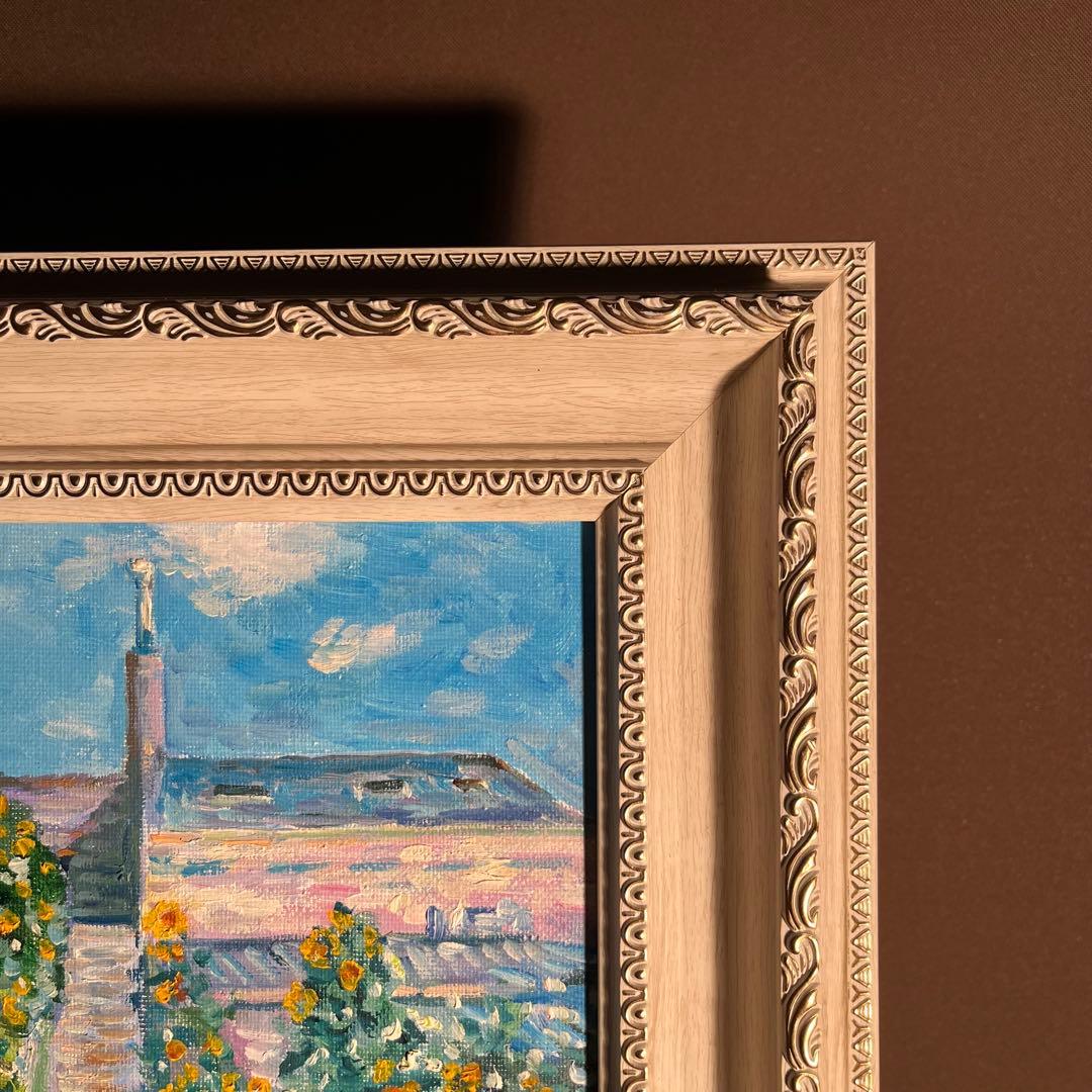 ★秀作★手書き油絵 クロード・モネ ヴェトゥイユの画家の庭 額付 絵画 油彩画