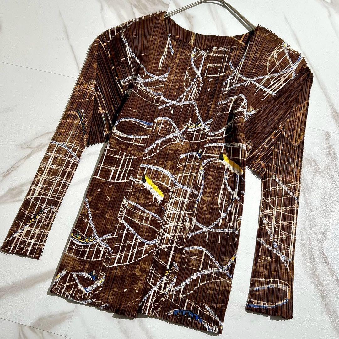 【美品】プリーツプリーズ カーディガン 遊園地柄 ジェットコースター Lサイズ