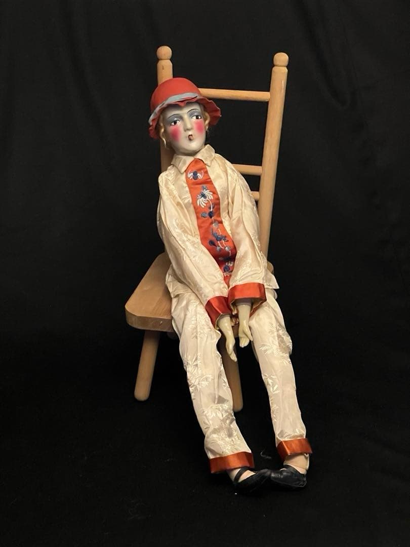 ブドワールドール　アンティークドール　 ピエロ　布人形　入手困難