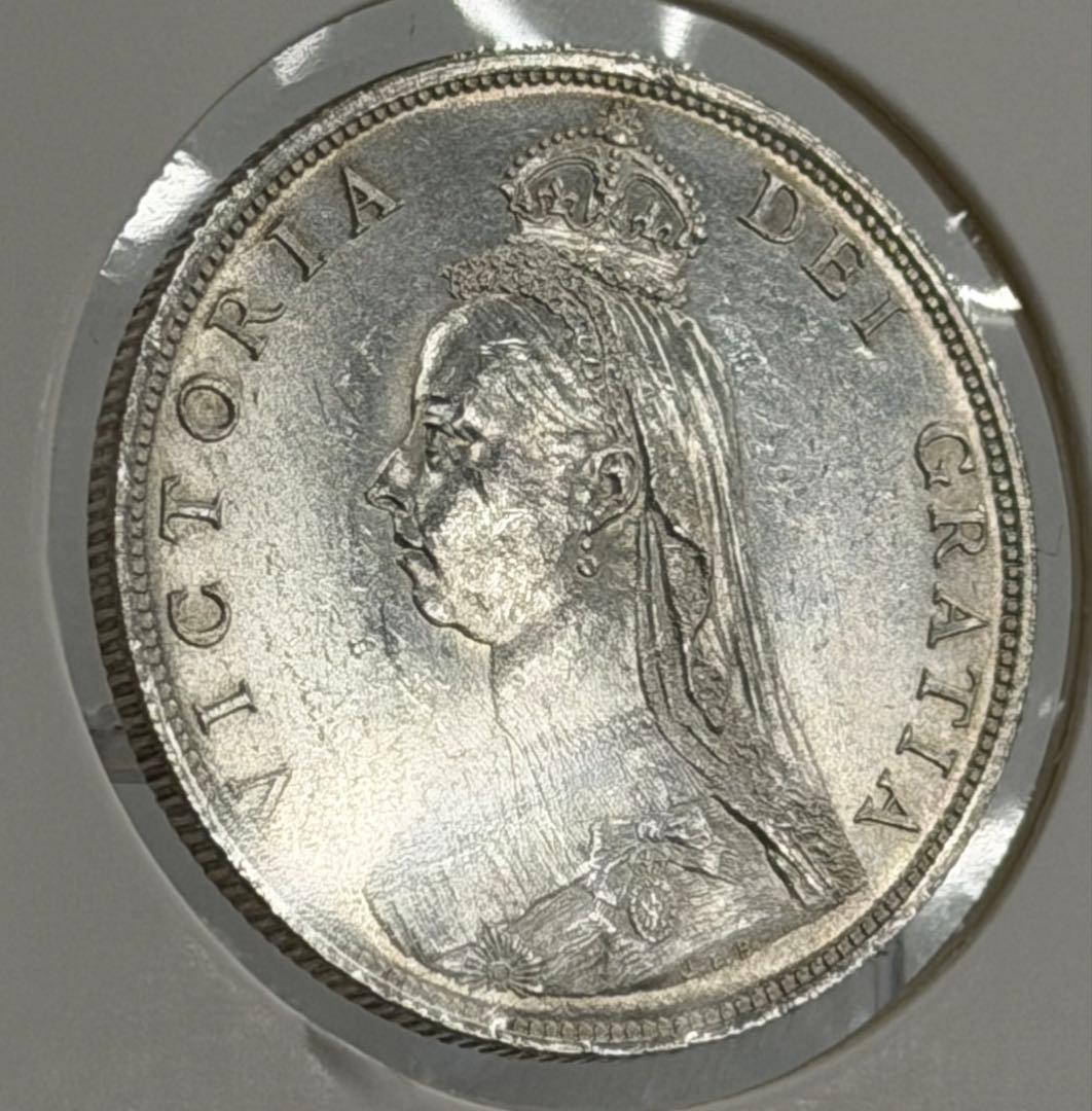 1887年 ヴィクトリア ジュビリーヘッドハーフクラウン銀貨ハイグレード