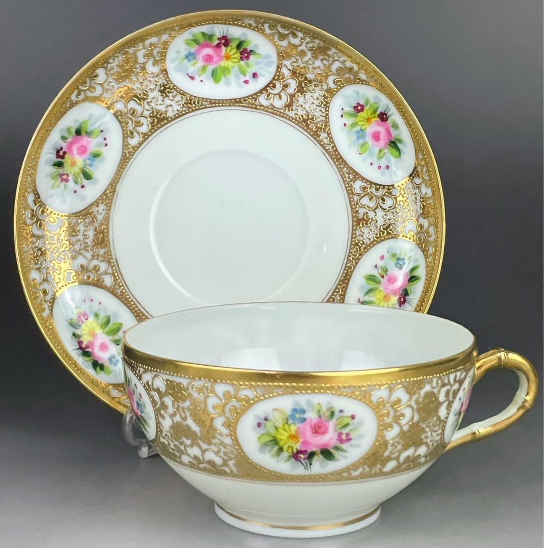 オールドニッポン エッグシェル アールヌーボ様式 ティーカップ ソーサー