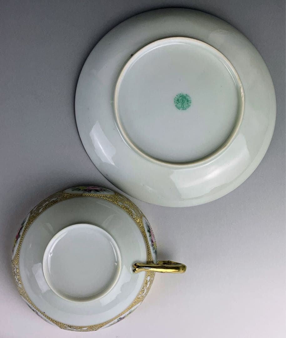 オールドニッポン エッグシェル アールヌーボ様式 ティーカップ ソーサー