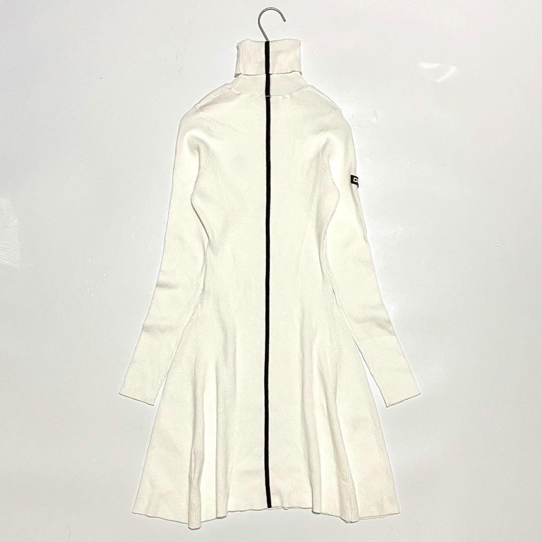 美品 CPG GOLF ハイネック フレア リブニット ワンピース ホワイト 2