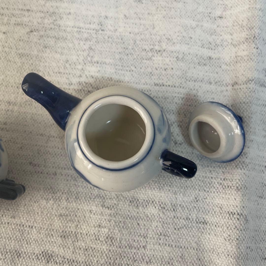 【値下げ】ロシア　グジェリ焼き　陶器 サモワール　ティーポット　ブルー　ペア