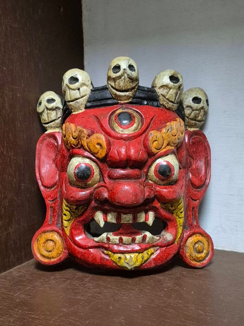 三目鬼面 鬼面 縁起面 木彫 彫刻 祭り お面 仮面 伝統芸能 飾り面 ドクロ