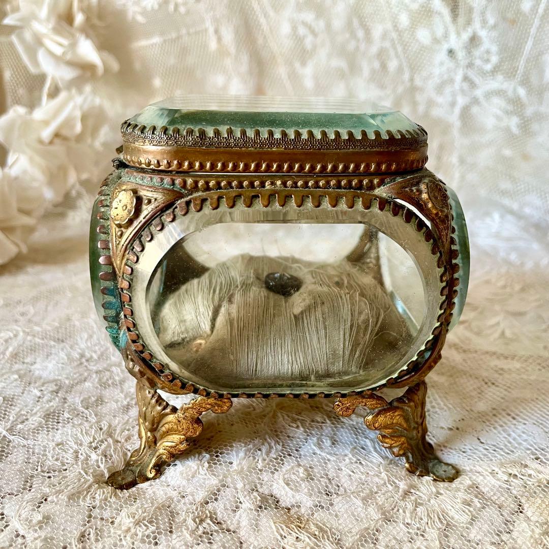 ベベルガラスジュエリーボックスL アクセサリーケース　フランスアンティーク