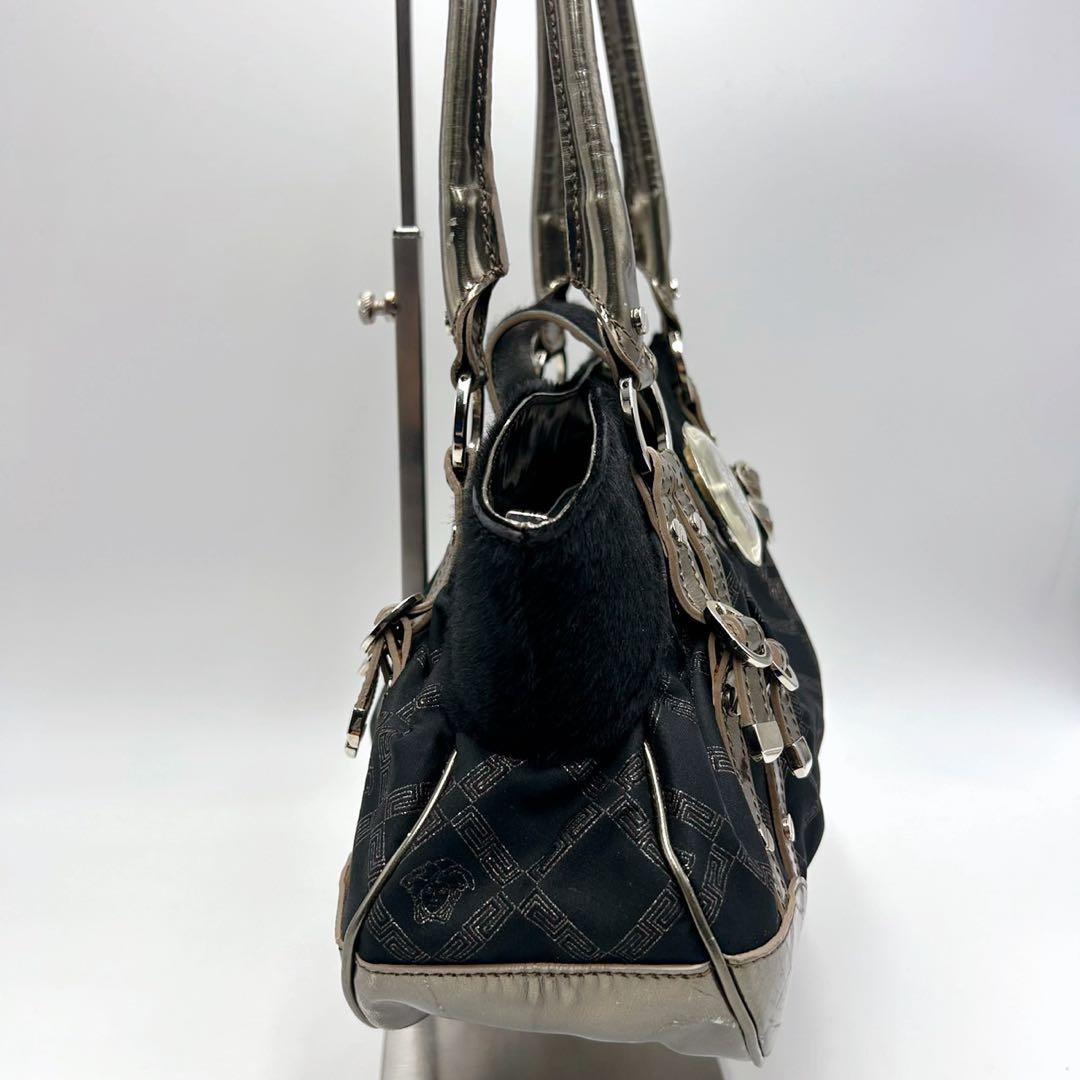 VERSACE ハンドバック グレカ模様 メデューサモチーフ 総柄 ファー