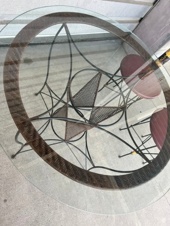 アジアン家具 ガラス丸テーブル ガーデンアイアンテーブル チェアセット