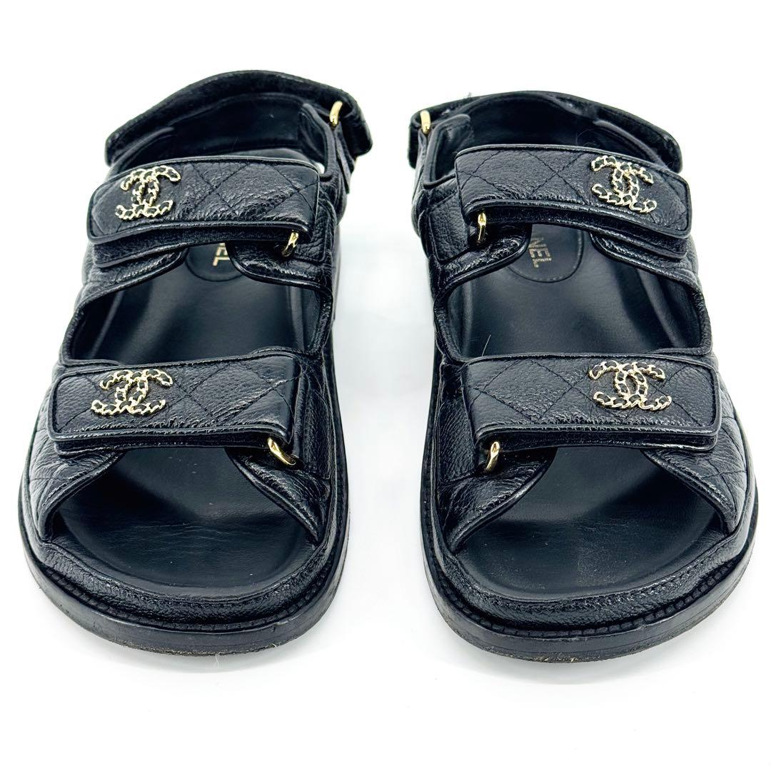 CHANEL シャネル キャビアスキン マトラッセ フッドヘット サンダル 36