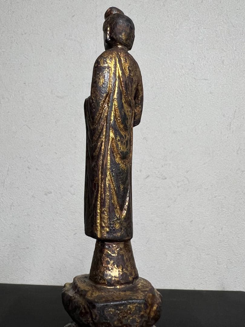 中国 逸品 釈迦如来立像 金箔 金彩 木彫 一木造 仏像 仏教美術 骨董 古美術
