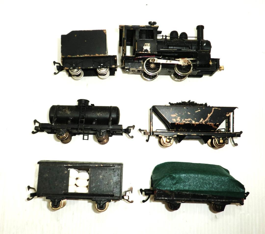 つぼみ堂 HOゲージ Bテンダー蒸気機関車と貨車4種4両 積荷付 外観ジャンク