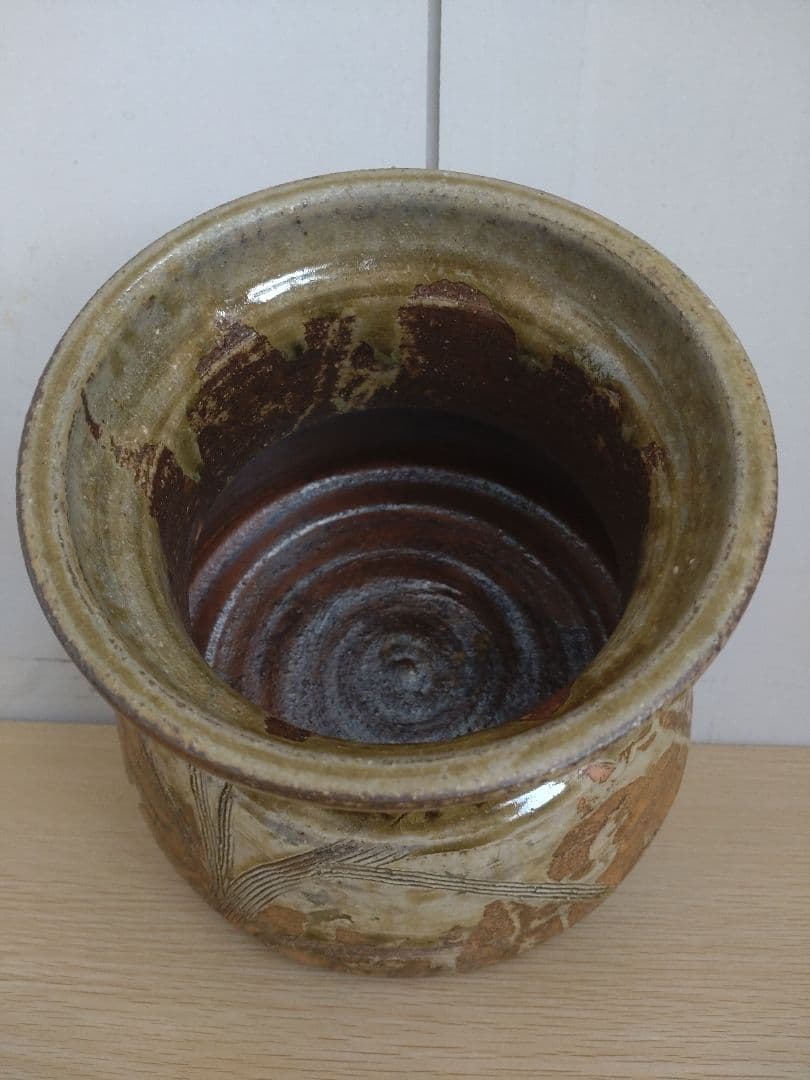 【青瓷名工】灰被伊賀水指　鈴木三成　橘窯　本人作　破れ袋