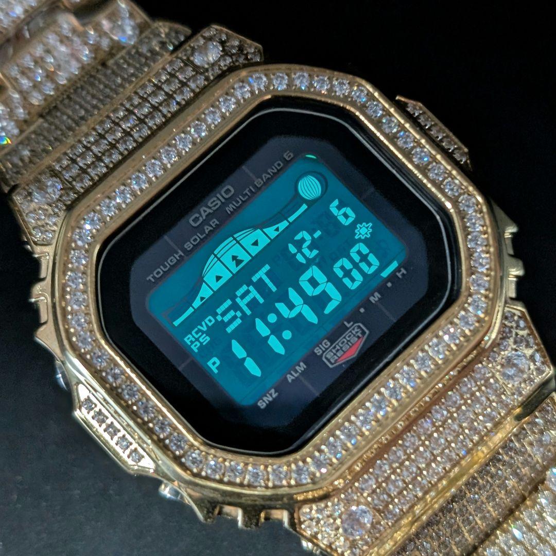 美品 GWX5700 電波ソーラー タイドグラフ ダイヤ装飾ゴールドフルメタル