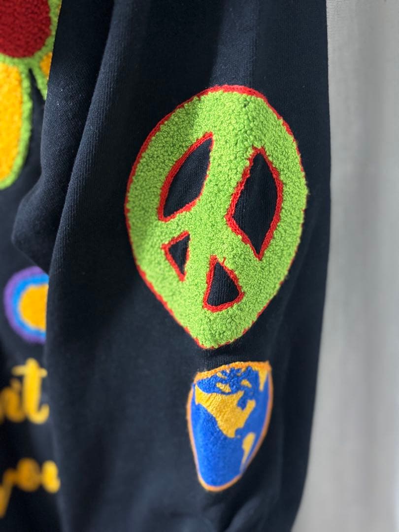 XLARGE 黒色 フラワー刺繍 パーカー