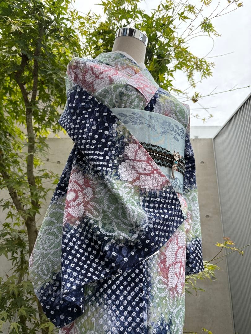 有松絞り浴衣 新品 仕立て上りhanashibori紺地